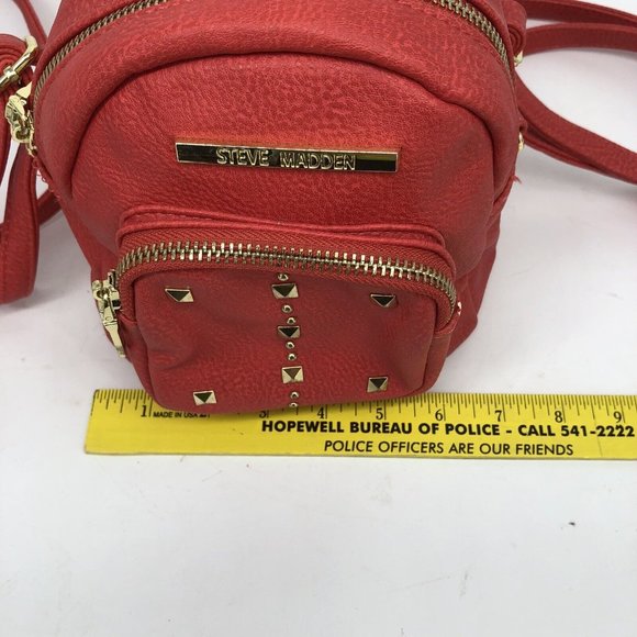 Steve Madden Convertible Gold Studded Red Mini Backpack Shoulder Bag - Picture 2 of 15